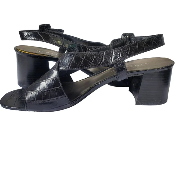 Nine Shoes Nine Co Y2k Black Textured Leather Slingback